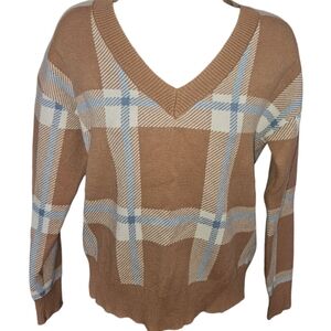 NWOT Max Studio Neutral Plaid Buttery Soft Long Sleeve Sweater